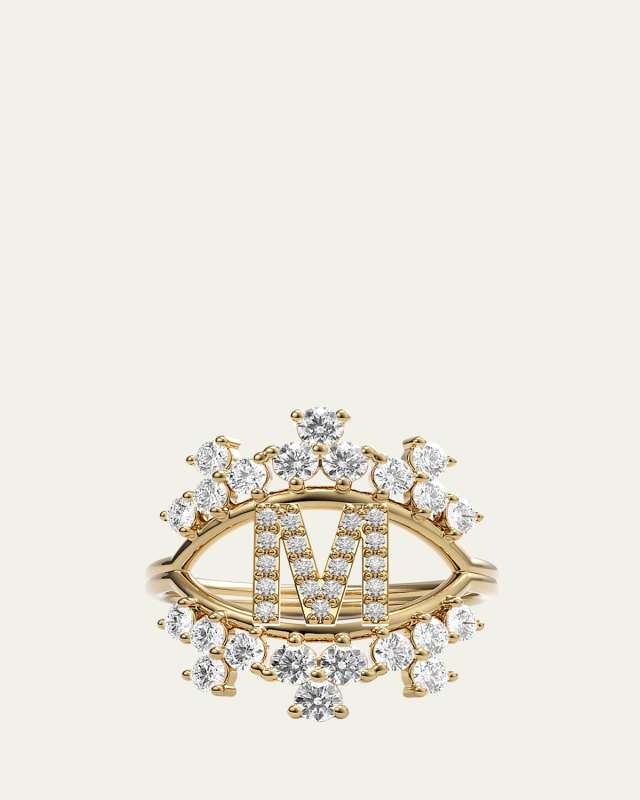 Sara 18K Yellow Gold Diamond Ring, Letter M